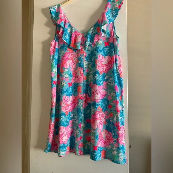 Lilly Pulitzer Alessa Swing Dress L Tropical Luscious Lions NWT Surf Blue - Picture 2 of 8